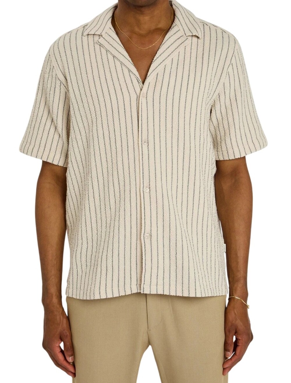 Les Deux Shirt Mens Small White Lesley Structured Stripe Short Sleeve Button Up
